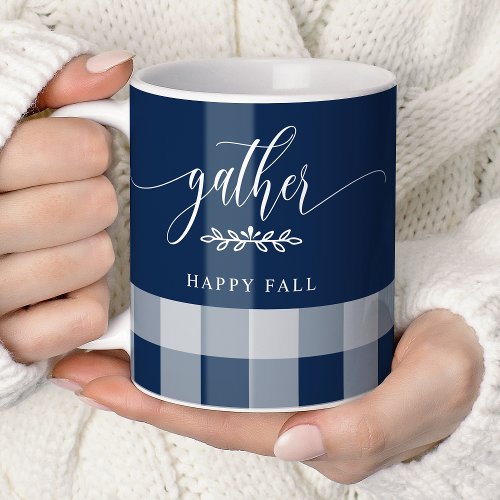 Gather Happy Fall Navy &Amp;Amp; White Buffalo Check Coffee Mug