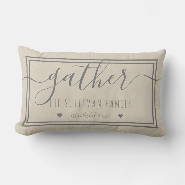 Gather | Home Family Name | Date Farmhouse Lumbar Pillow (Front)