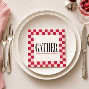 Gather Red Pink Gingham Thanksgiving Cocktail Napkins