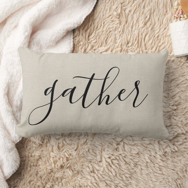 Gather | Rustic Ivory Farmhouse Fall Decor Lumbar Pillow (Blanket)