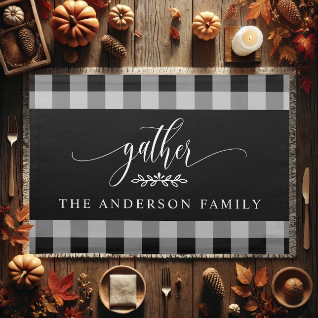 Gather Thanksgiving Black And White Buffalo Check  Cloth Placemat (Creator Uploaded)
