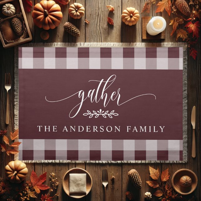 Gather Thanksgiving Burgundy White Buffalo Check  Cloth Placemat (Creator Uploaded)