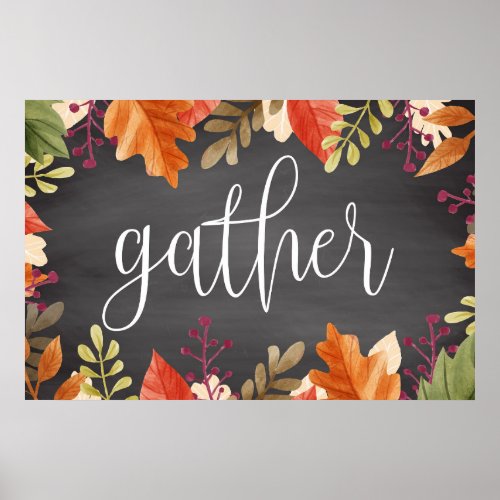 Gather Thanksgiving Fall Thankful Holiday Poster