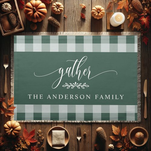 Gather Thanksgiving Green And White Buffalo Check Cloth Placemat