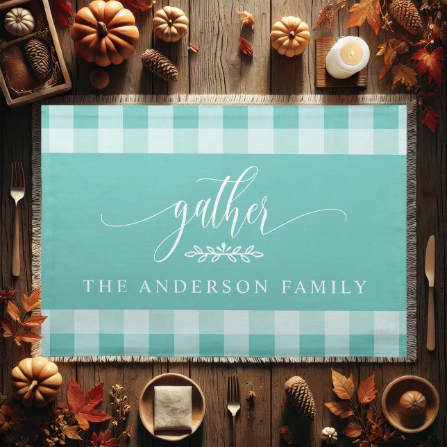 Gather Thanksgiving Teal And White Buffalo Check  Cloth Placemat (Creator Uploaded)