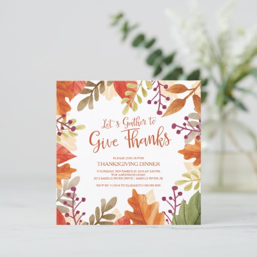 Gather to Give Thanks Thanksgiving Dinner Invitation | Zazzle