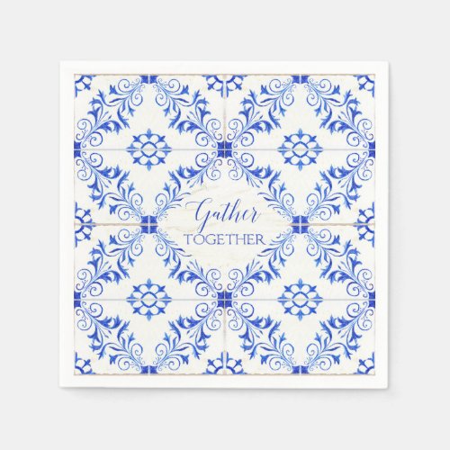 Gather Together Farmhouse Rustic Watercolor Tile Napkins