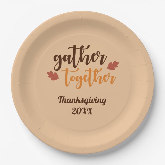 Gather Together Thanksgiving Autumn Colors  Paper Plates (Front)