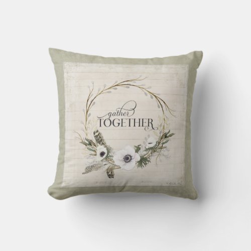 Gather Together Typography Farmhouse Watercolor Throw Pillow