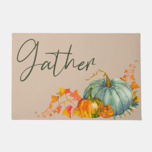 Gather Watercolor Pumpkins Floral Fall Doormat