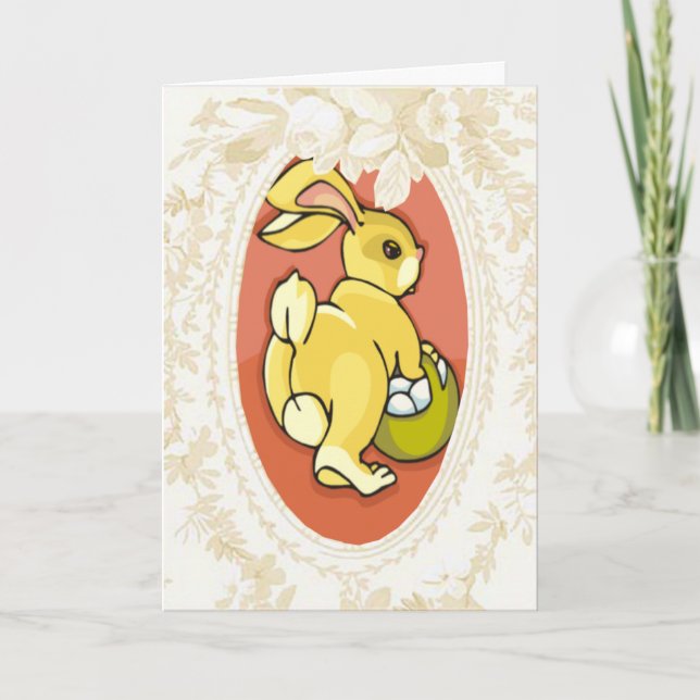 Gathering Eggs Bunny Easter Card (Front)