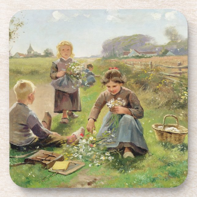 Gathering Flowers (oil on canvas) Beverage Coaster (Front)