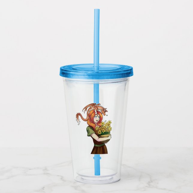Gathering Flowers with a Dragon Acrylic Tumbler (Front)
