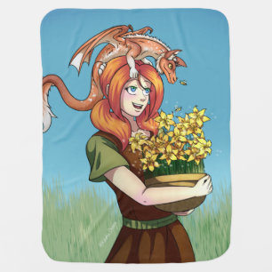 Gathering Flowers with a Dragon Baby Blanket
