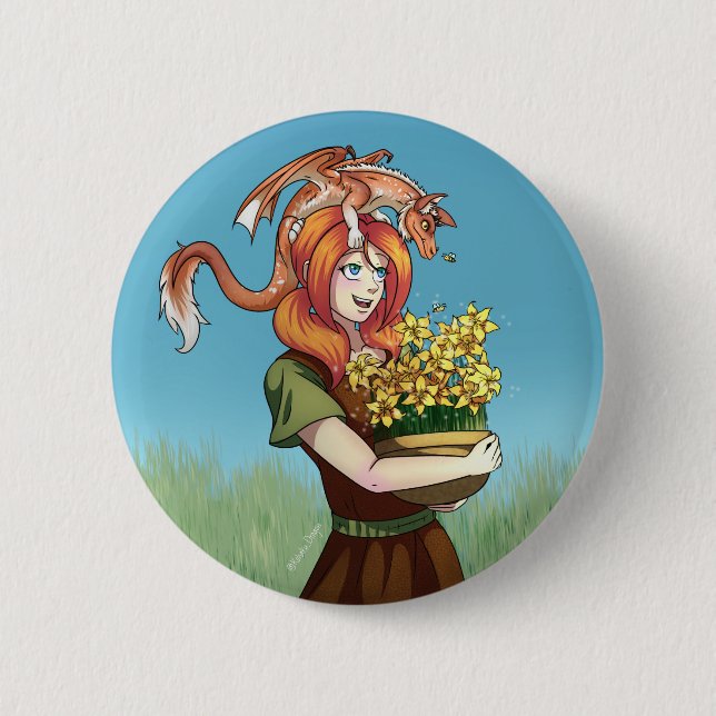 Gathering Flowers with a Dragon Button (Front)