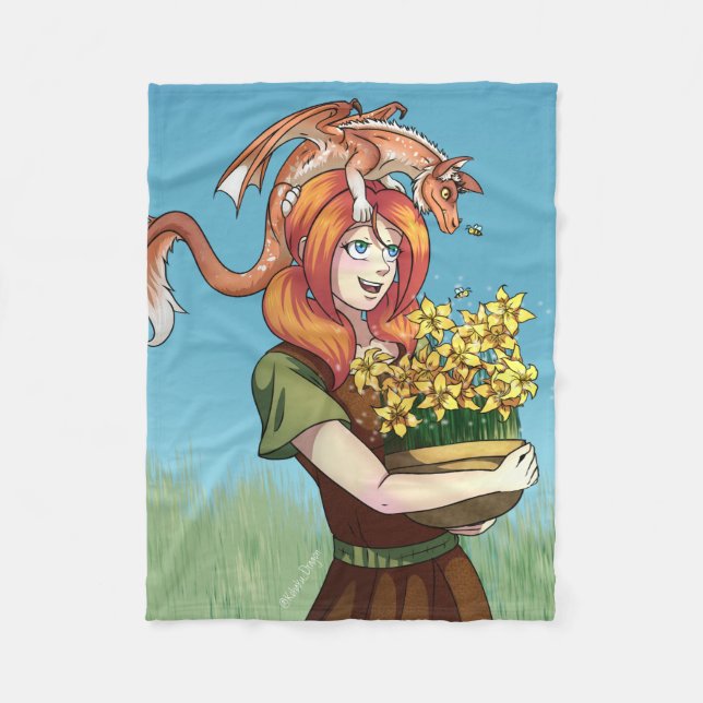 Gathering Flowers with a Dragon Fleece Blanket (Front)