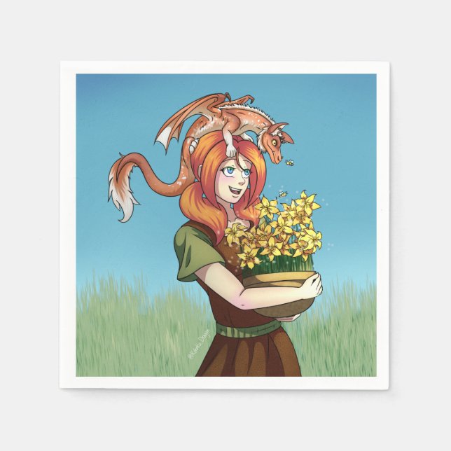 Gathering Flowers with a Dragon Napkins (Front)