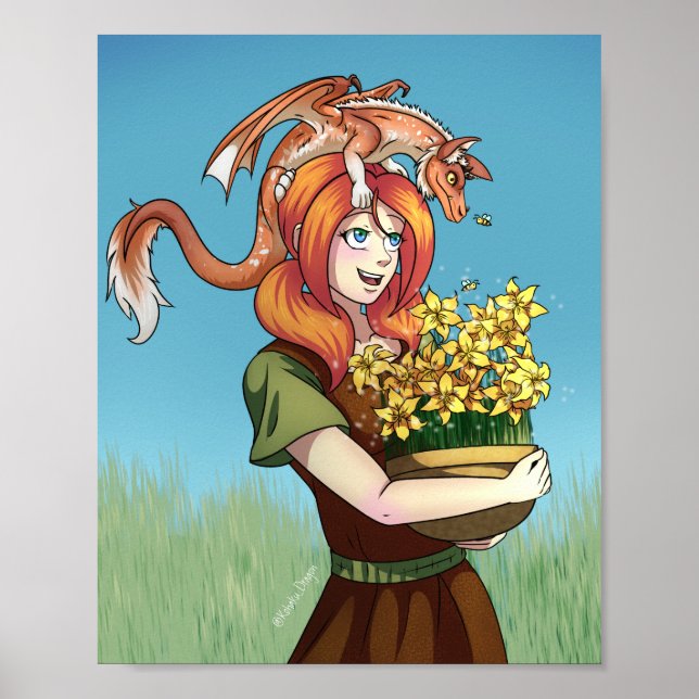 Gathering Flowers with a Dragon Poster (Front)