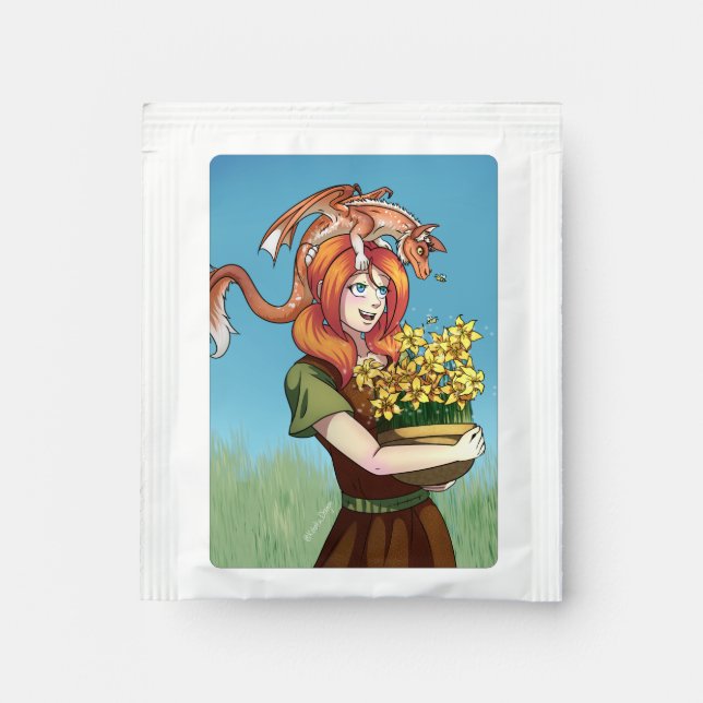 Gathering Flowers with a Dragon Tea Bag Drink Mix (Front)