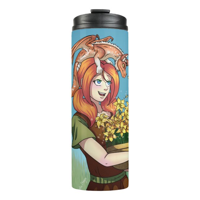Gathering Flowers with a Dragon Thermal Tumbler (Front)