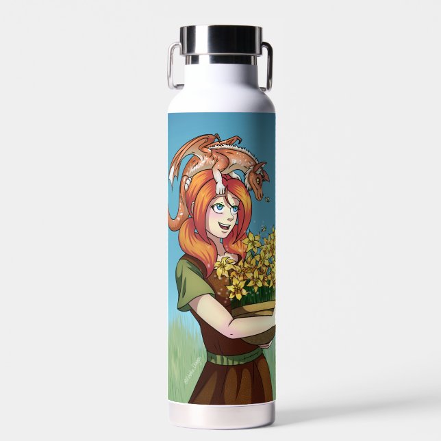 Gathering Flowers with a Dragon Water Bottle (Front)