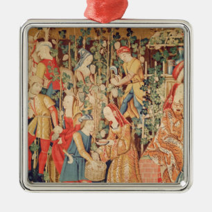 Gathering Grapes, detail of The Grape Harvest Metal Ornament