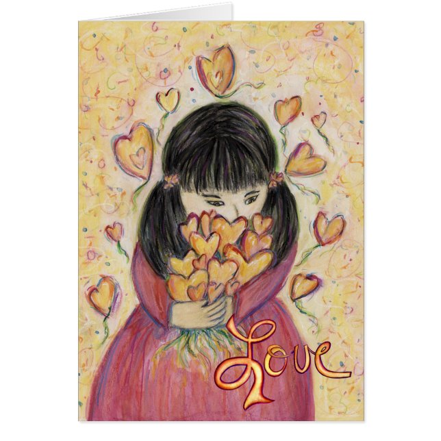 Gathering Love Hearts Art Greeting Note Cards (Front)