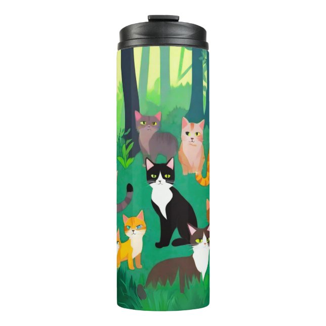 Gathering of Cats in a Shady Forest Glade Thermal Tumbler (Front)