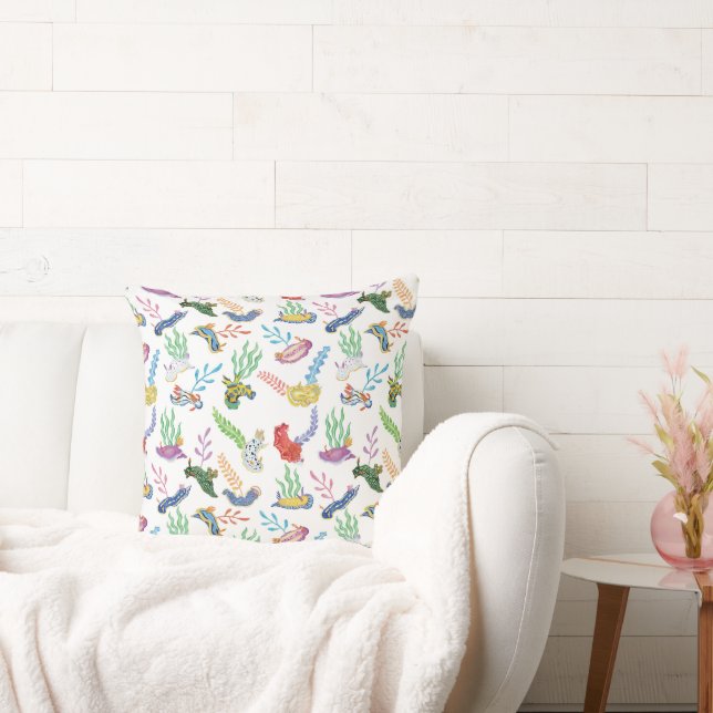 Gathering of Nudibranchs | Ocean Art Design Throw Pillow (Couch)