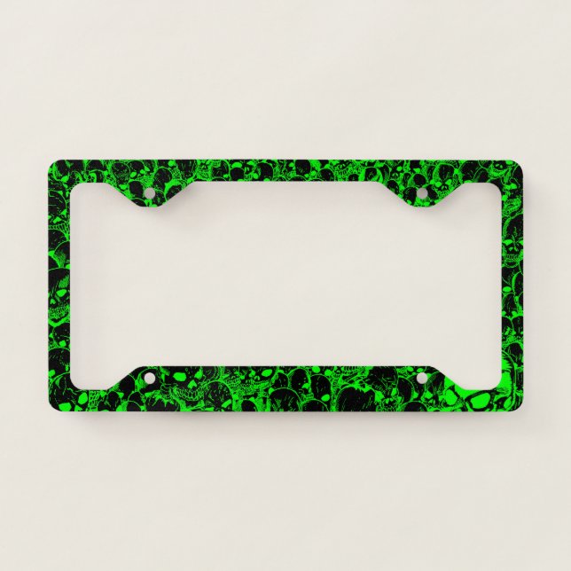 Gathering of Skulls Black and Green License Plate Frame (Front)