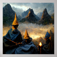 Gathering of the Wizards. Halloween Magic AI Art Poster