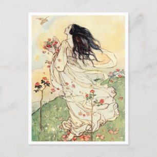 Gathering Rose Petals Vintage Illustration Postcard
