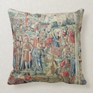 Gathering the Booty, Tapestry of David and Bathshe Throw Pillow