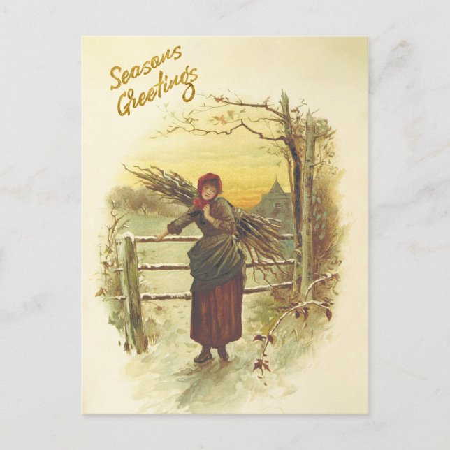 Gathering winter fuel Christmas postcard (Front)