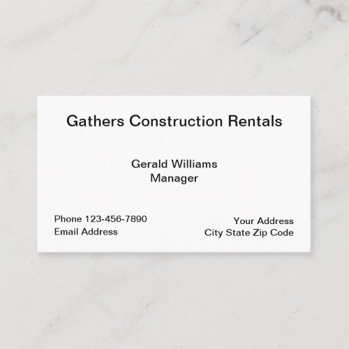 Gathers Rental Construction Business Card