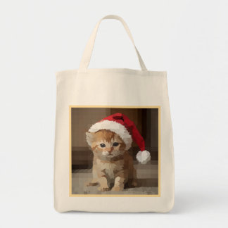 Gatinho fofo com chapéu do papai Noel. Tote Bag