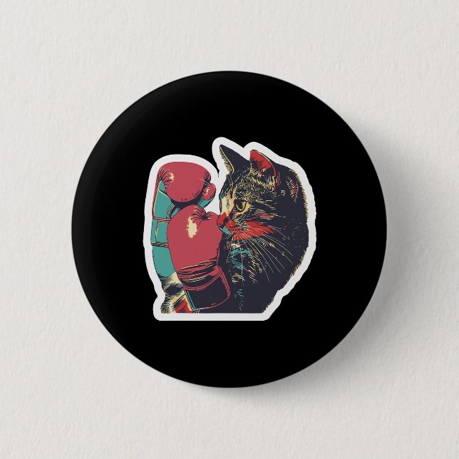 Gatito De Boxeo Cool Boxer Cat Boxing Gloves And C Button (Front)