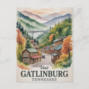 Gatlinburg Great Smoking Mountains Watercolor Postcard
