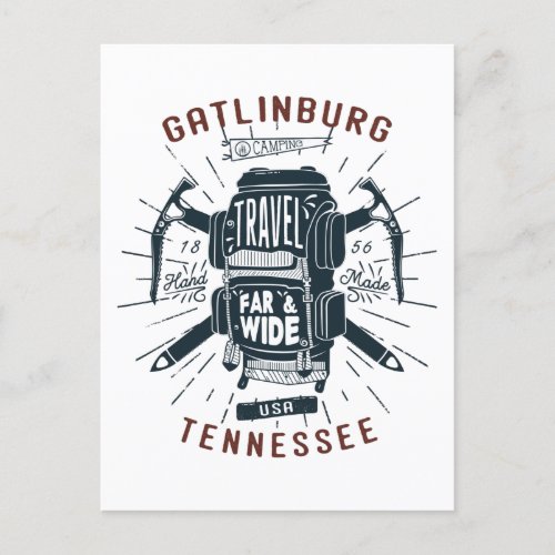 Gatlinburg Tennessee Backpack Gear Retro Travel Postcard