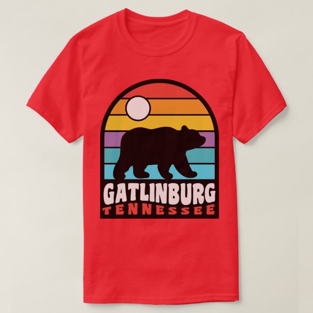 Gatlinburg Tennessee Bear Badge Retro Sunset T-Shirt (Design Front)