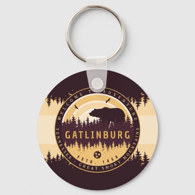 Gatlinburg Tennessee Bear Pine Trees Nature Keychain (Front)