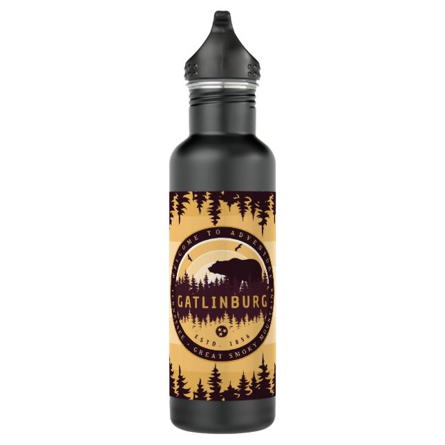 Gatlinburg Tennessee Bear Pine Trees Nature Stainless Steel Water Bottle (Right)