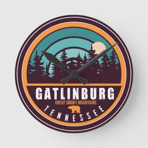 Gatlinburg Tennessee Bear Smoky Mountains Round Clock