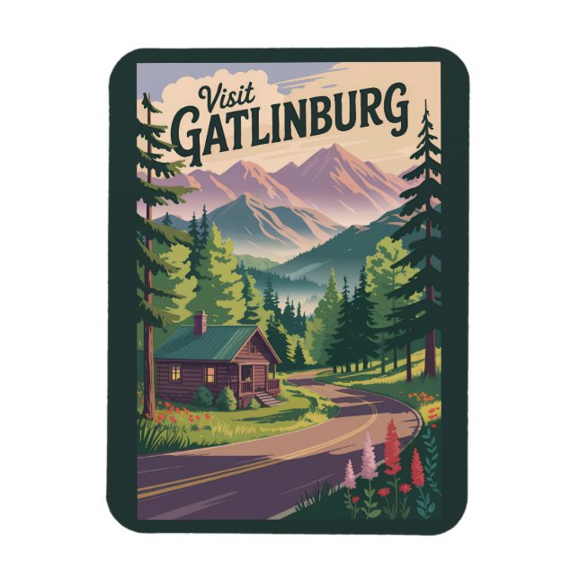 Gatlinburg Tennessee Cabin Travel Art Vintage Magnet (Vertical)
