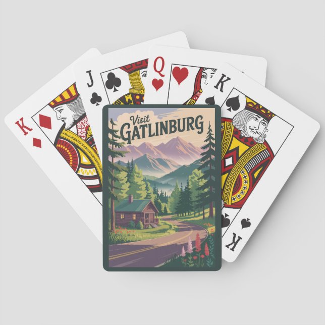 Gatlinburg Tennessee Cabin Travel Art Vintage Poker Cards (Back)