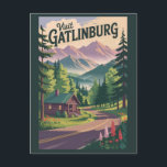 Gatlinburg Tennessee Cabin Travel Art Vintage Postcard<br><div class="desc">Gatlinburg retro vector travel design. Gatlinburg is a charming mountain town nestled at the gateway to Great Smoky Mountains National Park,  known for its scenic views,  cozy cabins,  hiking trails,  and family attractions.</div>