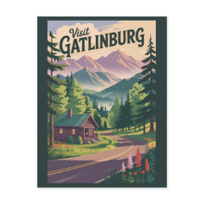 Gatlinburg Tennessee Cabin Travel Art Vintage Postcard