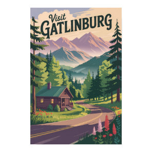 Gatlinburg Tennessee Cabin Travel Art Vintage Poster