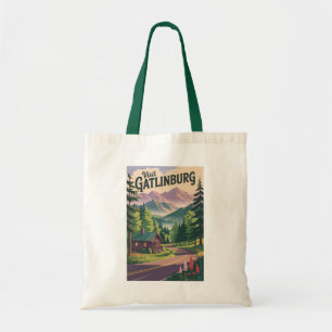 Gatlinburg Tennessee Cabin Travel Art Vintage Tote Bag