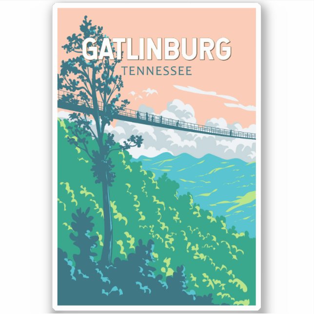 Gatlinburg Tennessee Illustration Travel Art Sticker (Front)